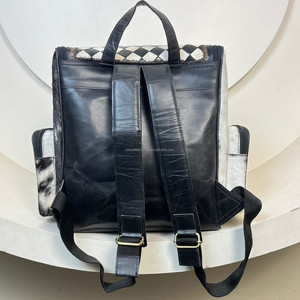 2025 à la mode à carreaux conception usiné à la main en cuir couche sac à dos grande capacité en cuir de vachette véritable sac à dos pour unisexe - Product Image 5