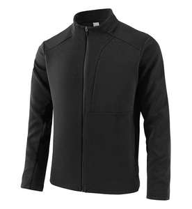 Men's <b>Black</b> <b>Fleece</b> Jacket Stand Collar Zipper Front Casual Style Solid Color Breathable Regular Fit Autumn Wear - Product Image 5