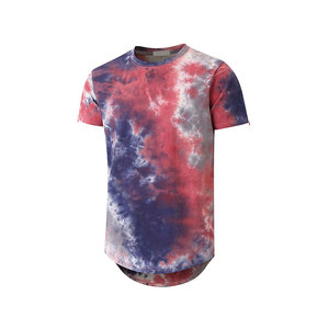 T-shirt à manches courtes pour homme, col rond, tie-dye, coupe classique, tricoté, longueur longue, décontracté - Product Image 1