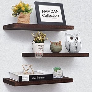 Aqdus Saleem Rustic Industrial Mango Wood Floating Wall Shelf with Storage Natural Honey Stain Living Room Decor Wholesale India - Product Image 2