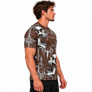 <b>Men's</b> Brown <b>Skull</b> Pattern T <b>Shirt</b> Short Sleeve O-Neck Streetwear Tee Breathable Polyester Top - Product Image 3