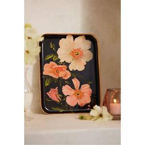 Plateau de service rectangulaire en métal émaillé floral fait main, décoratif, en fer, pour la décoration intérieure et les cadeaux de mariage - Product Image 5