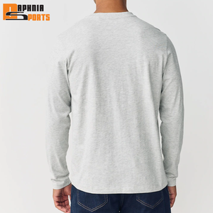 High Quality Full Sleeve Shirt for Men 100% Cotton Plain Grey Clothes Fashion Men's Breathable Round Neck Long Sleeve T-shirt - Product Image 3