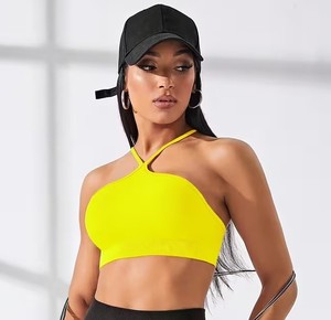 Women <b>Cross</b> Neckline Seamless Workout Bra Soft Tactile Nylon Spandex Running Crop <b>Top</b> Private Label Custom Base Garment - Product Image 3