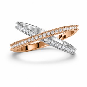 Anillo Moderno y Elegante de Dos Tonos con Diamantes Cruzados, Pavé Brillante, Oro Rosa y Oro Blanco, Certificado IGI, Diseño Infinito, OEM ODM - Product Image 1