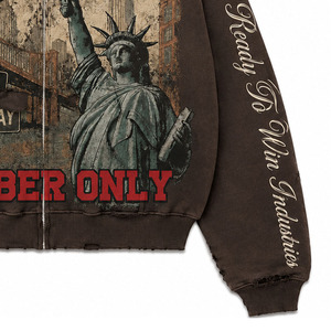 Ready To Win Industries <b>Men's</b> Oversized Hooded Zip-Up Sweatshirt Streetwear Style Brown Printed Design Member <b>Only</b> - Product Image 3