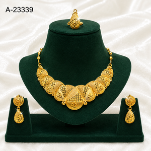 Gold Plated <b>Bridal</b> <b>Jewelry</b> <b>Set</b> with Zircon Necklace and Earrings Floral Filigree Design for Women's Wedding - Product Image 3