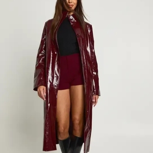 Manteau long en cuir pour femme, style coréen, nouvelle collection hiver 2026, avec ceinture, pour occasions formelles, vente en gros - Product Image 1