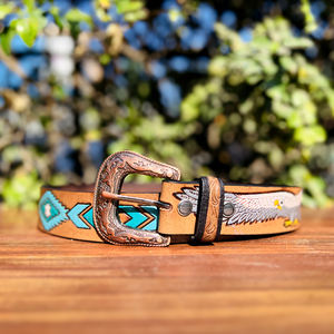 Ceinture en cuir Eagle Western entièrement fabriquée à la main, finition premium avec boucle en alliage de zinc, motif Paisley, largeur 40 mm, durable - Product Image 3