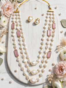 Indian <b>LONG</b> ZIRCON MALA <b>Necklace</b> Set with Gold Plated Brass Chain and Pear Cut Crystals Matching Earrings for Women's Wedding - Product Image 4