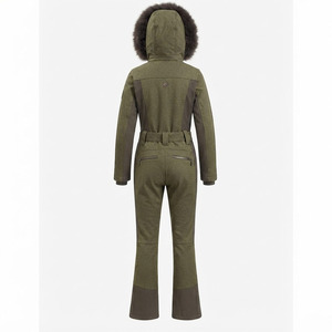Women One Piece Ski Suit Waterproof 10,000mm Windproof Winter Snowboard Jumpsuit with Fur Hood Polyester Left Sleeve Custom Logo - Product Image 2