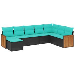 Juego de sofás de patio de ratán sintético negro de 8 piezas con cojines, elegantes muebles de exterior - Product Image 2