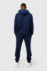 Ensemble de survêtement bleu marine à capuche pour homme, couleur unie, décontracté, sweat-shirt et pantalon pleine longueur, 100 % coton, poids moyen, coupe classique - Product Image 3