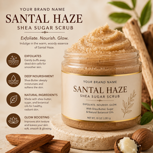 สครับขัดผิว OEM Santal Haze Shea Sugar ขัดผิวล้ำลึก บำรุงผิวชุ่มชื้น ออร์แกนิค สำหรับขายส่ง แบรนด์ส่วนตัว ปริมาณมาก - Product Image 3