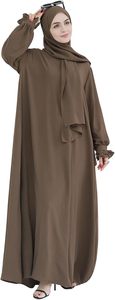 Women <b>Abaya</b> Hijab Robe Long Sleeve Maxi Length Solid Color Modest Dress Breathable Daily Wear Middle East Style - Product Image 4