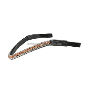 Diadema de Cuero con Diseño de Onda Negra para Brida Inglesa con Tres Hileras Decorativas de Cristales Brillantes - Product Image 6