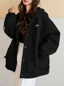 Private Label Women's Hooded Button Front <b>Jacket</b> Heavy Cotton Fleece Oversized Casual Streetwear Global Supply Factory Direct - Product Image 3