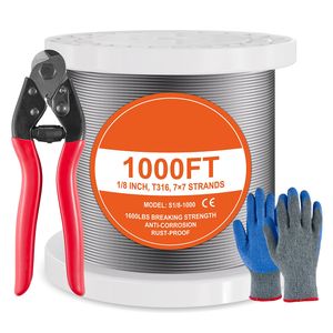 Kit Cavo in Acciaio Inossidabile 316 da 1/8" 1000ft con Cavo in Acciaio Morbido 304L, Resistenza alla Rottura 1600 libbre, 7x7 Fili, Guanti - Product Image 6