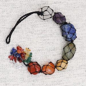 Ornement suspendu pour voiture en pierres précieuses 7 chakras naturelles, pendentif en cristal fait main, pierre polie irrégulière, décoration miroir Feng Shui - Product Image 1