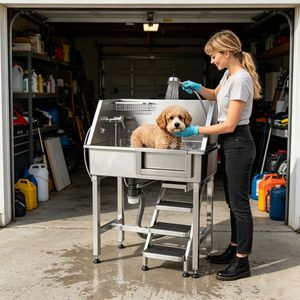 Stazione di Lavaggio per Cani in Acciaio Inox, Bagno Ecologico per Toelettatura di Animali Domestici, per Uso Esterno, Idea Regalo di Compleanno per Cani e Gatti - Product Image 4