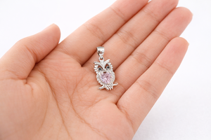 Collar de Plata de Ley 925 con Colgante de Búho y Corazón Rosa con Circonita Cúbica para Mujer - Product Image 2