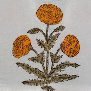 Robe mini formelle en coton écologique faite à la main avec imprimé floral à la main, col en V, manches 3/4, ourlet à volants en dentelle, lavable, naturelle - Product Image 4