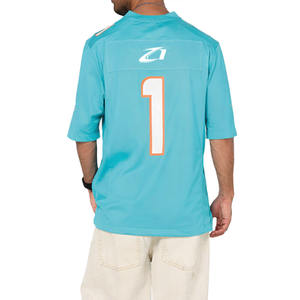 Lightweight Mesh American Football Jersey Teal V Neck Number Print Athletic Practice <b>Top</b> Oversized Light Blue T-Shirt Sportswear - Product Image 2