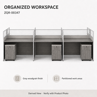 Poste de travail de bureau pour 6 personnes avec écrans de séparation et armoires mobiles 3680 mm Gris Grain de bois Mobilier de bureau