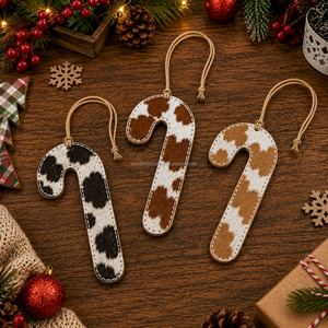 Ornement de Noël en cuir de vachette véritable, design canne à sucre, prix usine personnalisé, pour décoration rustique d'arbre de Noël - Product Image 3