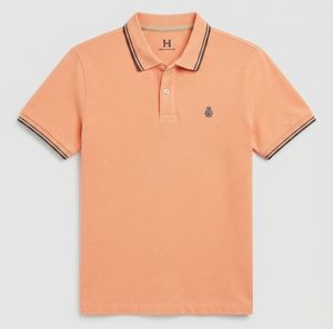 Chemise homme en piqué de coton à manches courtes, coupe classique, bordure contrastante, style preppy, motif, logo frontal, écologique, 220g - Product Image 3