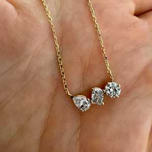 <b>Three</b> Stone Cluster <b>Pendant</b> Necklaces Round Radiant Pear Cut Lab Grown Diamond Solitaire Everyday Wear Modern 14k 18k Solid Gold - Product Image 3