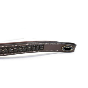 Diadema de cuero negro y havana con cristales negros de lujo incrustados y diamantes brillantes, para caballo, tamaño full cob. - Product Image 6