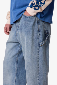 Jeans pour hommes de haute qualité, coupe ample, bleu délavé vintage, style streetwear hip-hop, OEM ODM, en coton respirant - Product Image 2