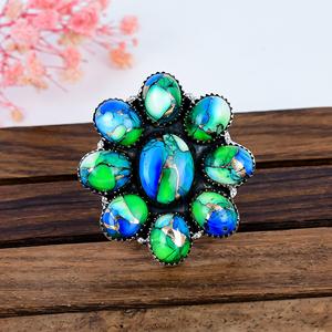 Anillo Floral de Plata de Ley Oxidada con Turquesa, Joyería Boho Hecha a Mano, Regalo Inspirado en la Naturaleza para Ella - Product Image 5