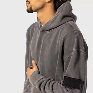 Sweat à capuche homme coupe droite de haute qualité, épaules tombantes, en polyester/coton épais et respirant, motif uni pour l'hiver - Product Image 3