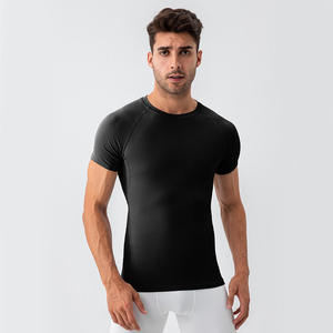 T-shirt de sport pour homme, coupe slim, manches courtes, couleur unie, séchage rapide, col rond, tricoté en polyester, haut d'entraînement - Product Image 3