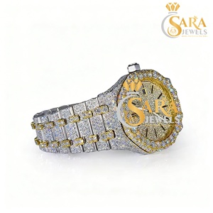 Sara Jewels Customized Stylish Elegant Luxury Quartz Rose Gold Moissanite Diamond Hip Hop Watch Fully <b>Studded</b> Stainless Steel - Product Image 1