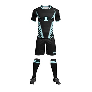 Ensemble de maillot de football noir pour homme avec accents bleu clair, sublimé, manches courtes, anti-humidité, ajusté, pour toutes les saisons, vêtements de sport - Product Image 1