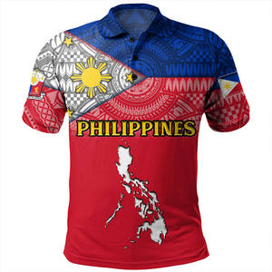 Polo à manches courtes pour homme avec motif du drapeau des Philippines, motif géométrique, polyester respirant, coupe décontractée - Product Image 3