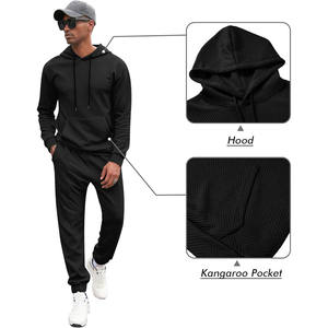 ชุดวอร์มผู้ชายทรงเข้ารูป ผ้าคอตตอนผสม ระบายอากาศได้ดี เสื้อมีฮู้ด กางเกงเอวยางยืด ชุดออกกำลังกาย วิ่ง ใส่สบายๆ ชุดกีฬา - Product Image 3