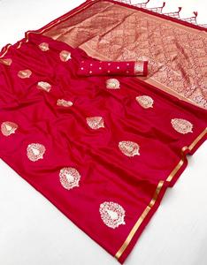 Indian Pure <b>Satin</b> Silk Saree With Zari Weaving Heavy Rich Pallu Sarees Party Wear Wedding Indian Silk For Wedding - Product Image 4