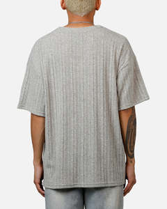 Camiseta de punto gris extragrande para hombre, manga corta, cuello redondo, color liso, 100% algodón, textura acanalada, precio mayorista - Product Image 5