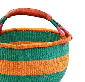Cesta Artesanal de Seagrass a Bajo Precio, Cesta Organizadora de Frutas y Artículos Varios de Hierba Natural Tejida con Rayas Verdes y Naranjas - Product Image 4