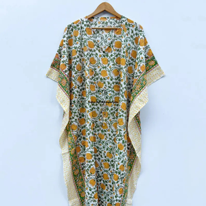 Wholesale Hand Block Printed Cotton <b>Kaftan</b> Block Printed Cotton <b>Beach</b> <b>Kaftan</b> Women Party Dress Wear Night Maxi Dress - Product Image 3