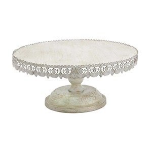 Round Metal <b>Cake</b> <b>Stand</b> With Ornate Lace Edge Handmade White Finish - Product Image 5