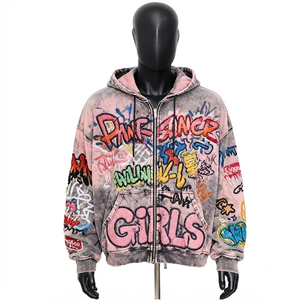 Sweat-shirt à capuche surdimensionné pour homme, streetwear, broderie graffiti, coton, molleton français, coupe classique, vêtements décontractés d'automne - Product Image 3