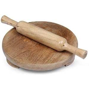 Ensemble de rouleaux à pâtisserie en bois naturel de qualité supérieure, planches à pâtisserie en bois de qualité supérieure, chakla belan en bois pour la fabrication de roti et de chapati, accessoire de cuisine - Product Image 4
