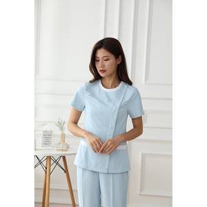 2026 Best Quality Women Light Blue Scrub <b>Set</b> Cotton Polyester Woven Hospital Uniforms Pants Included - Product Image 6