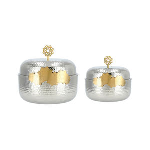 Good Quality Round <b>Soup</b> Serving Food Warmer Hot <b>Pots</b> Hammered Design Metal Silver Hotpot for Wedding Dinner Classic Style - Product Image 2