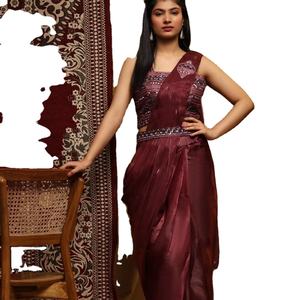 Saree Fab Zone สำหรับผู้หญิงผ้าโปร่งบางแท้ปักลายเรียงตามลำดับงานงานงานปาร์ตี้เทศกาล - Product Image 1